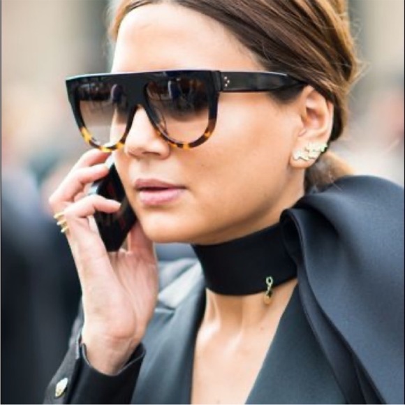 Celine Eyewear Blue Tortoise Shell Aviator D Frame Rhinestone Acetate Sunglasses - Picture 5 of 14